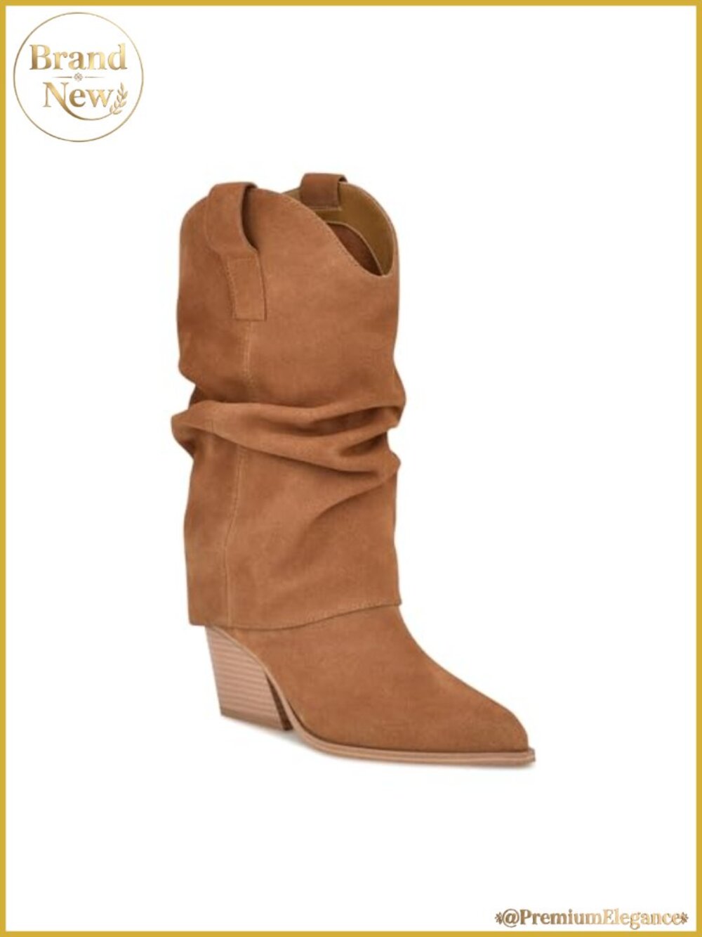 Mid-Calf Slouchy Suede Boots with Stacked Block Heel and Pointed Toe
